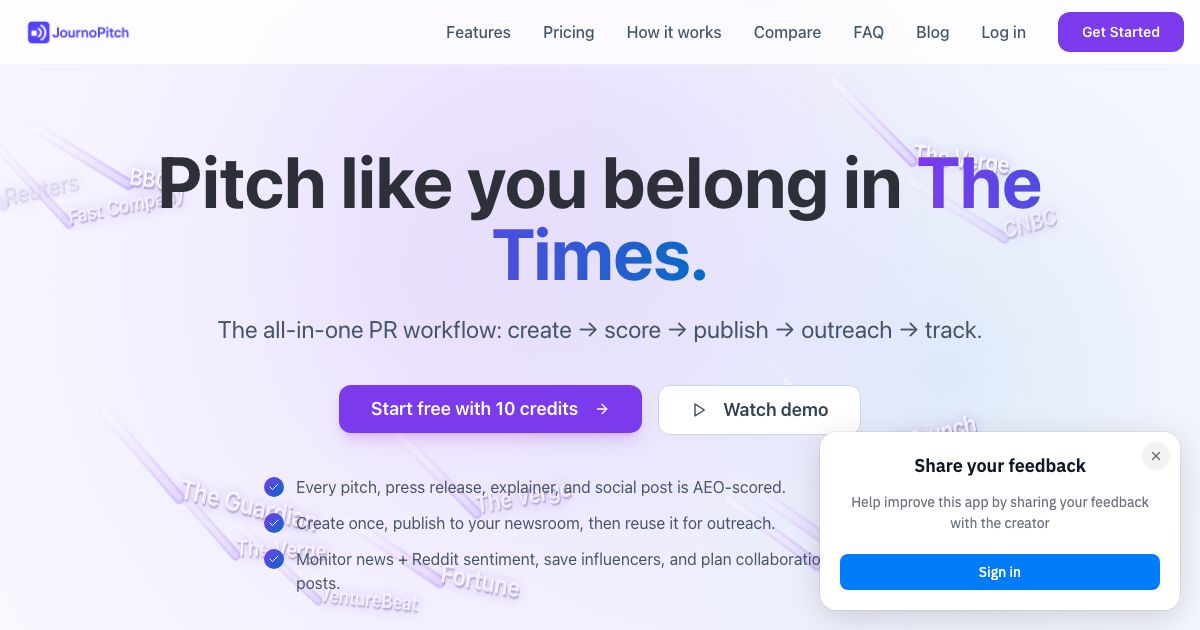JournoPitch screenshot