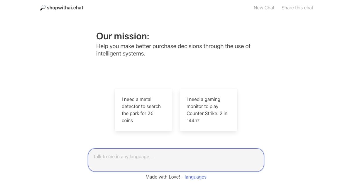 ShopwithAI.chat screenshot